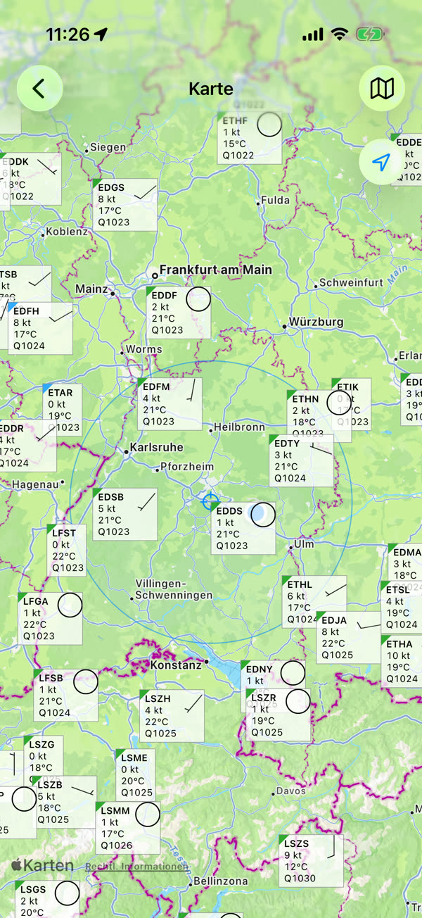 Karte mit METAR-Stationen
