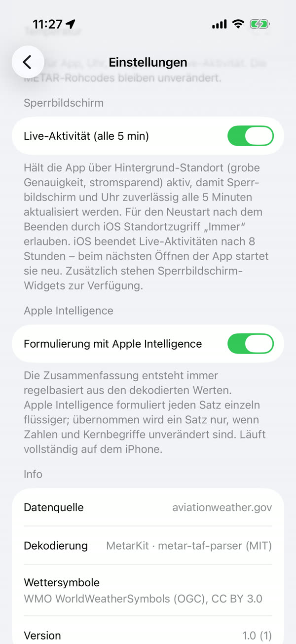 Einstellungen: Live-Aktivität und Apple Intelligence