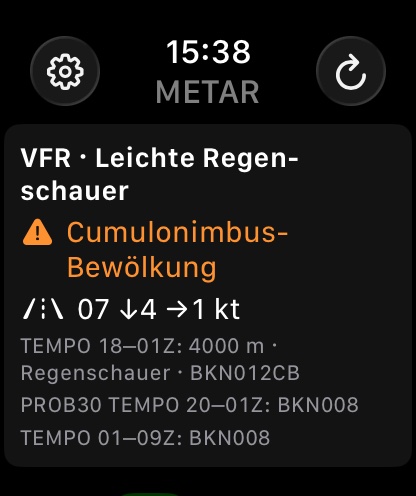 Watch-App: Zusammenfassung mit Pistenwind und TAF